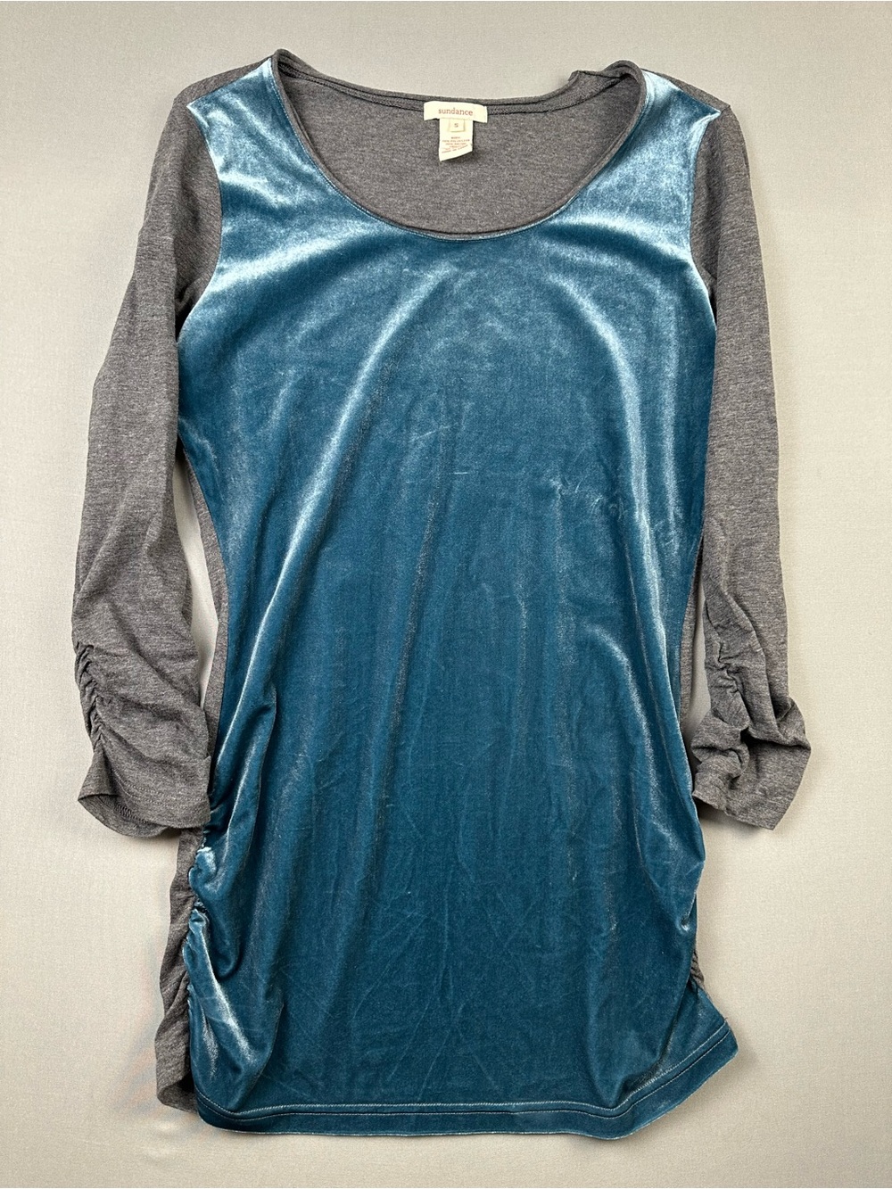 Sundance "Dulcet Tones" Velvet Mixed-Media Top, Ruched 3/4 Sleeves - Women Small